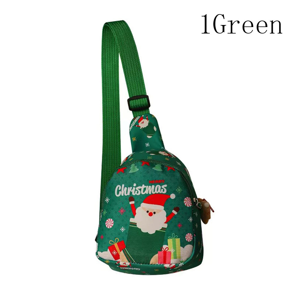 AEELLEEA Christmas Sling Backpack for Women Girls, Cute Santa Crossbody Chest Bag, Mini Fanny Pack Adjustable Strap, Xmas Gift