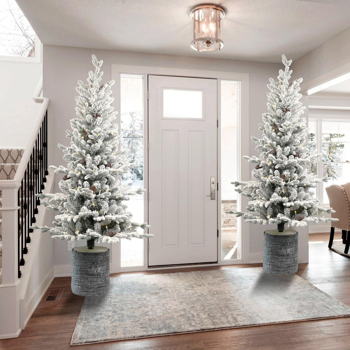 2ft PE/PVC decorated flocking basin tree Pine cone *3