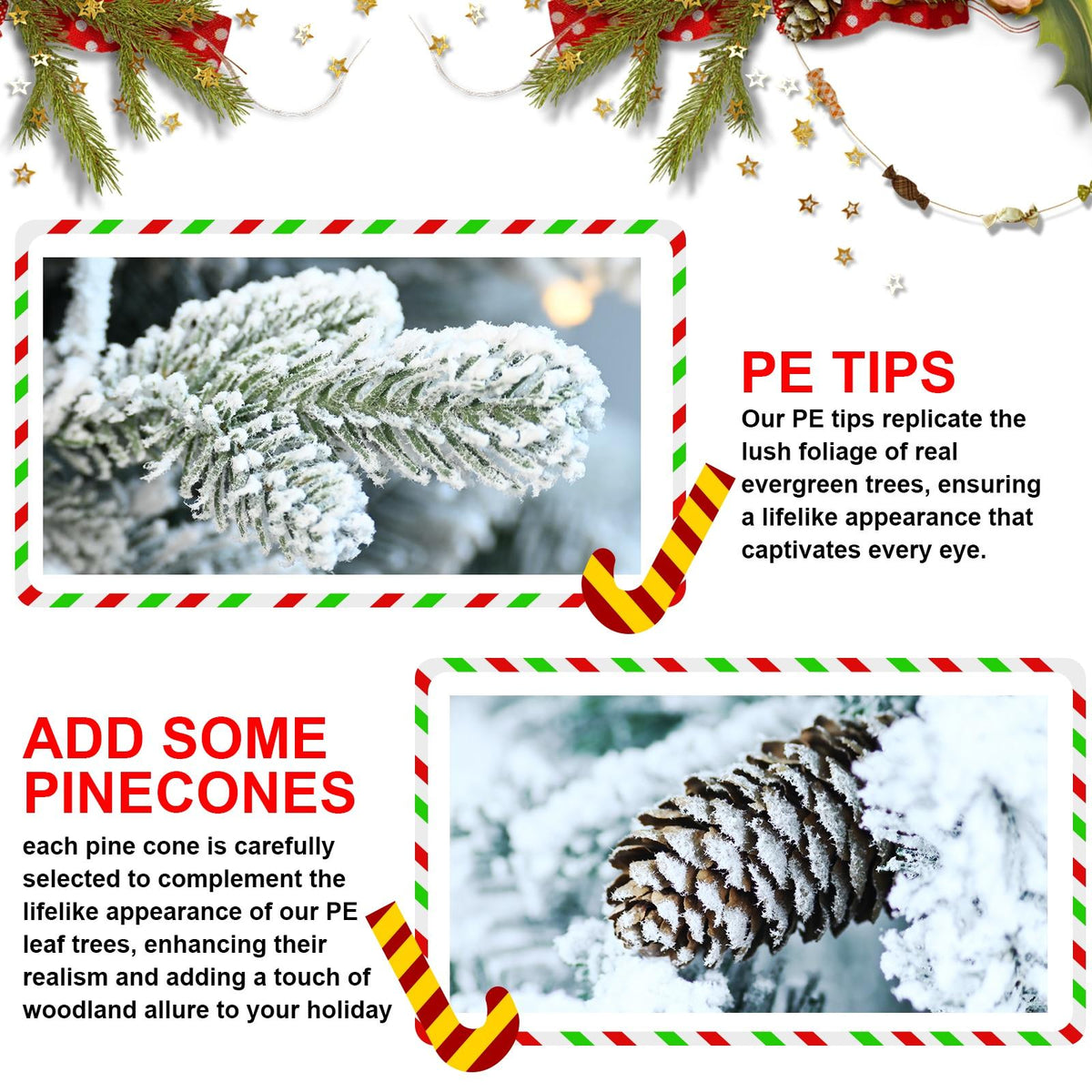 2ft PE/PVC decorated flocking basin tree Pine cone *3