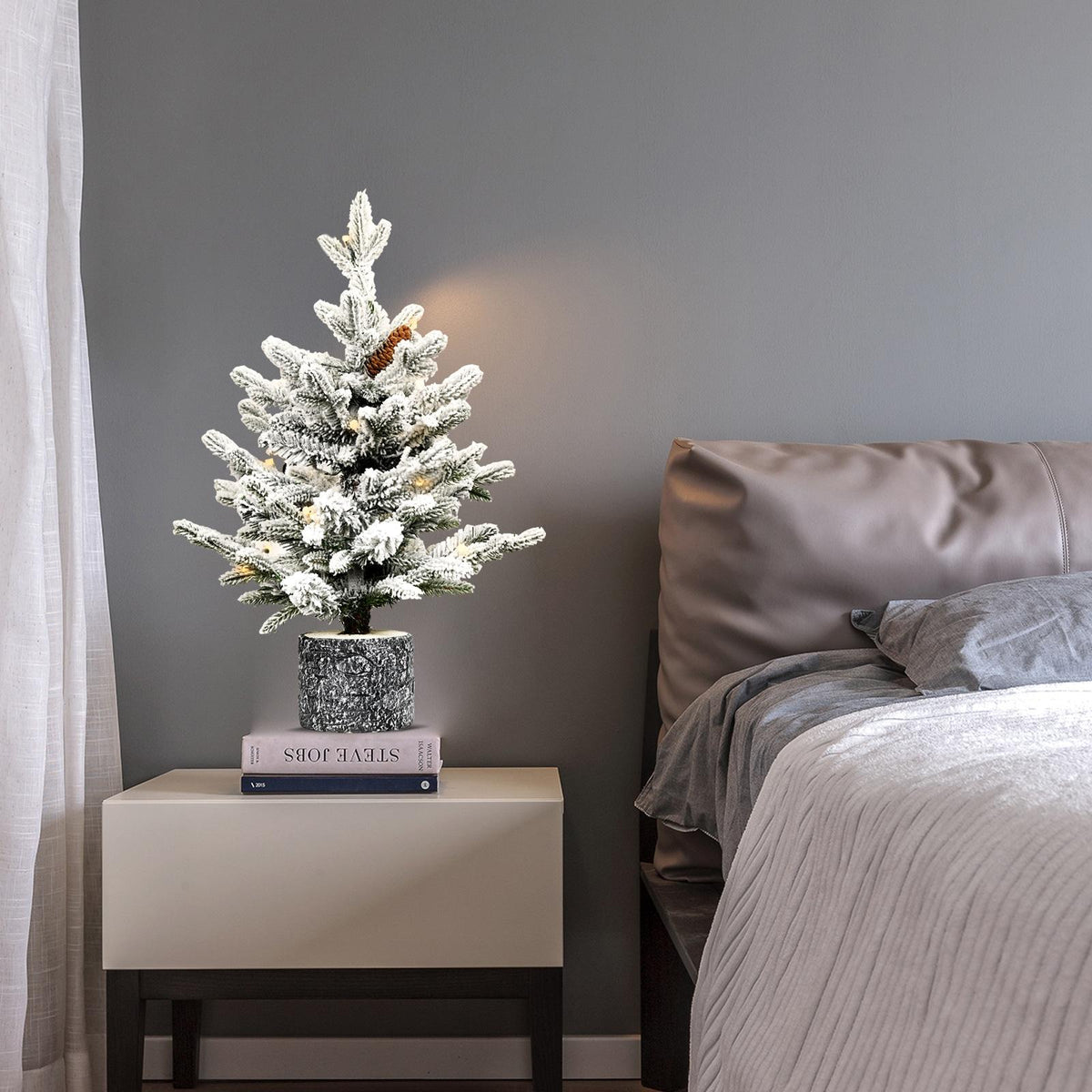 2ft PE/PVC decorated flocking basin tree Pine cone *3