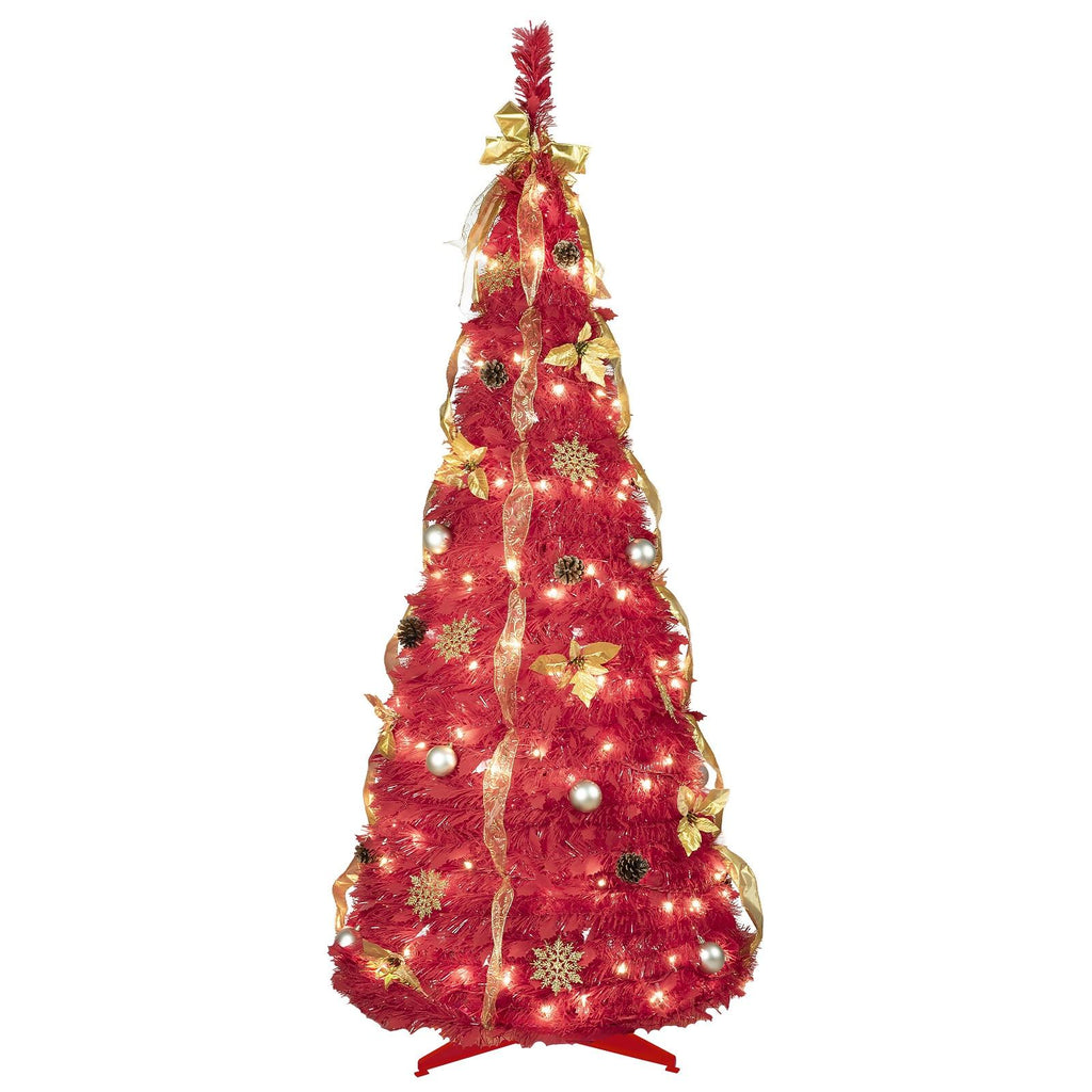 6FT pop up tree +150 lights 4 ribbons 1 large bow 12 Christmas flowers 12 snowflakes 12 pine cones 12 60MM balls