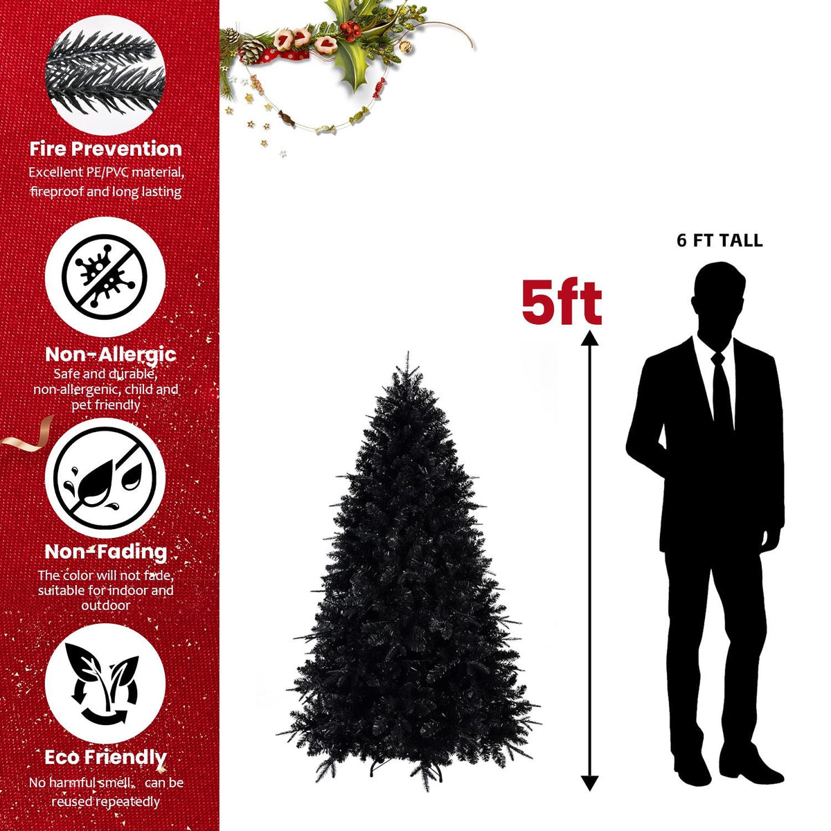 5ft PE/PVC mixed Black tree