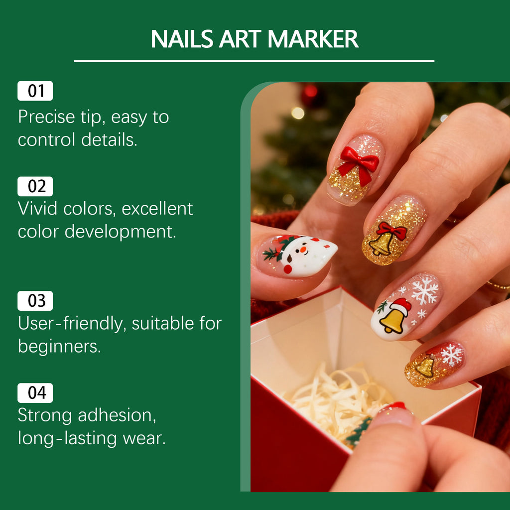Diy Christmas Nail Art Drawing Pen, Water-Based Graffiti, Easy To Operate, Outline And Color Nail Pen
