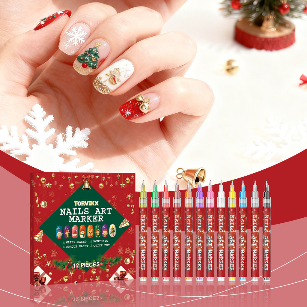 Diy Christmas Nail Art Graffiti Pen, Fine Pen Tip Color Display, Not Easy To Smudge Nail Art Painting Pen