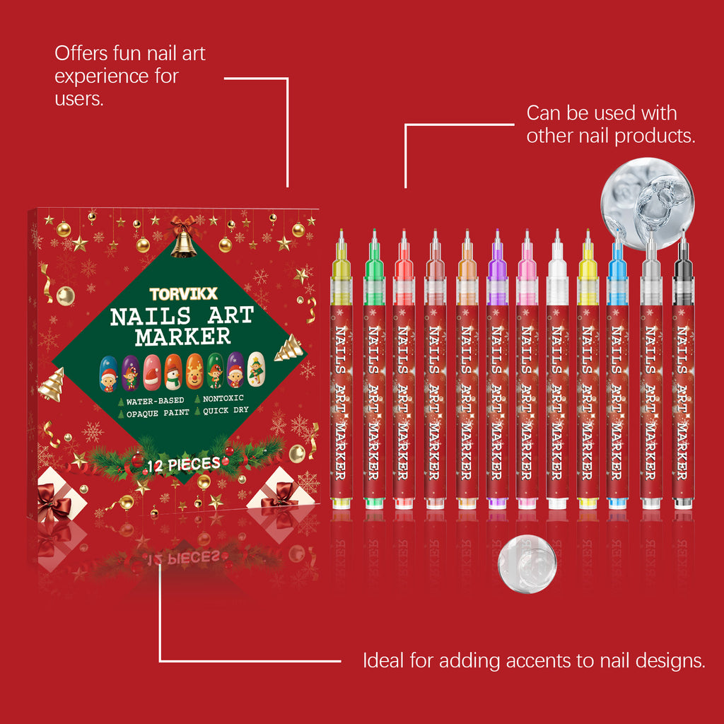 Diy Christmas Nail Art Graffiti Pen, Fine Pen Tip Color Display, Not Easy To Smudge Nail Art Painting Pen