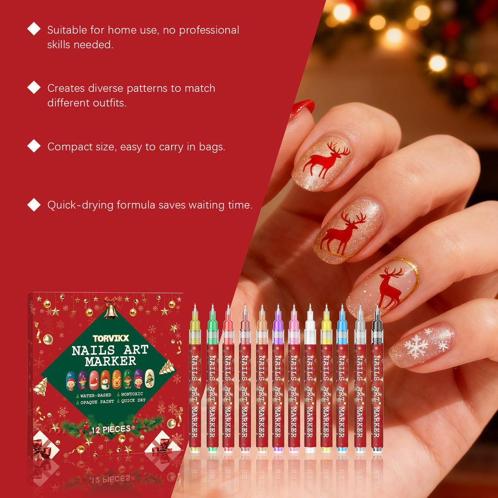 Diy Christmas Nail Art Graffiti Pen, Fine Pen Tip Color Display, Not Easy To Smudge Nail Art Painting Pen