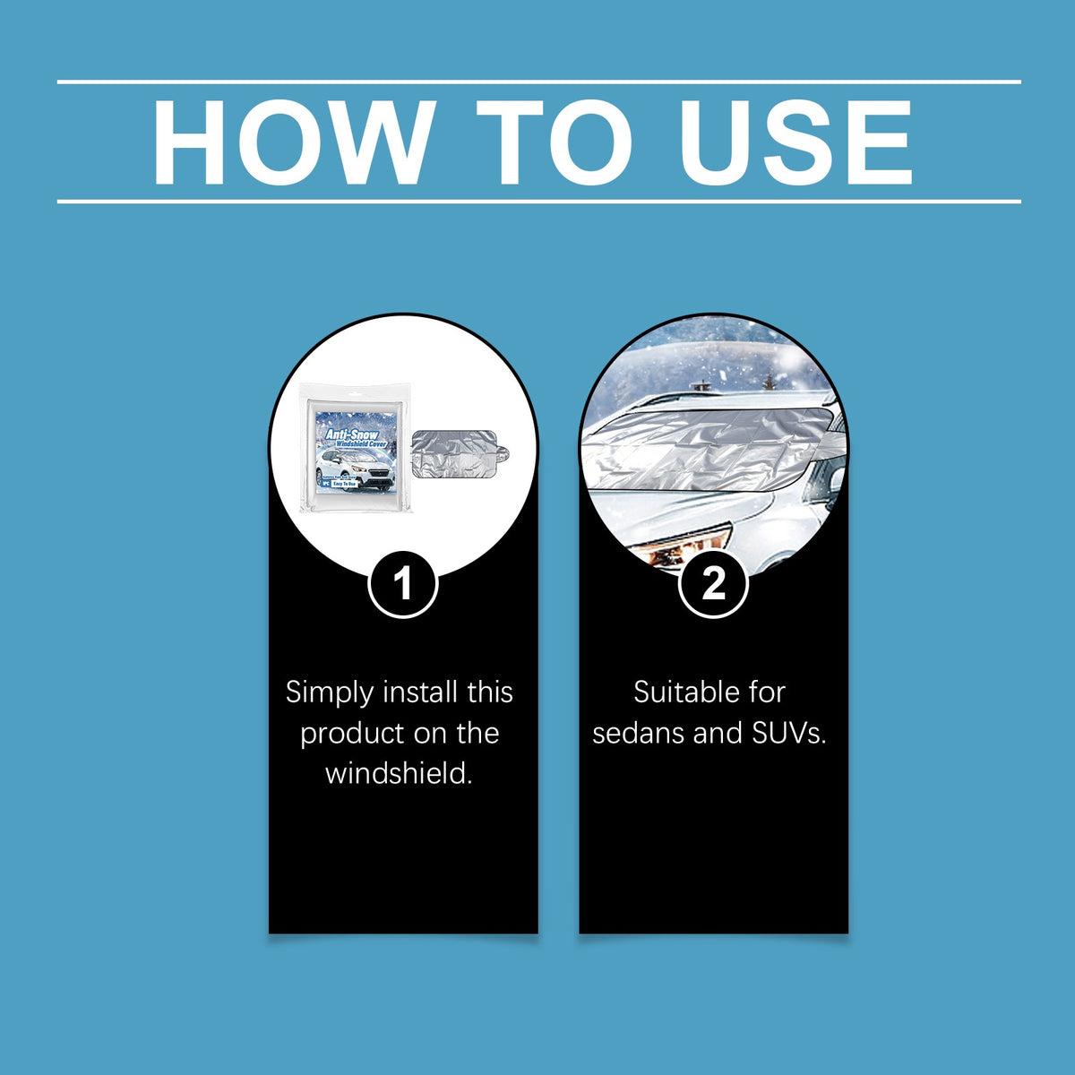 Car Windshield Snow Cover, Frost Ice Protector for Winter, Universal Windshield Cover for Sedans SUVs, Non-Stick with Mirror Flaps