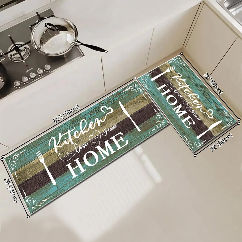 Boho Kitchen Rug Set 2 Pieces, Washable Non-Slip Soft Floor Mats for Kitchen, Laundry & Hallway, Teal (20''x32''+20''x60'')