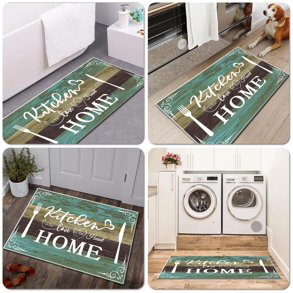 Boho Kitchen Rug Set 2 Pieces, Washable Non-Slip Soft Floor Mats for Kitchen, Laundry & Hallway, Teal (20''x32''+20''x60'')