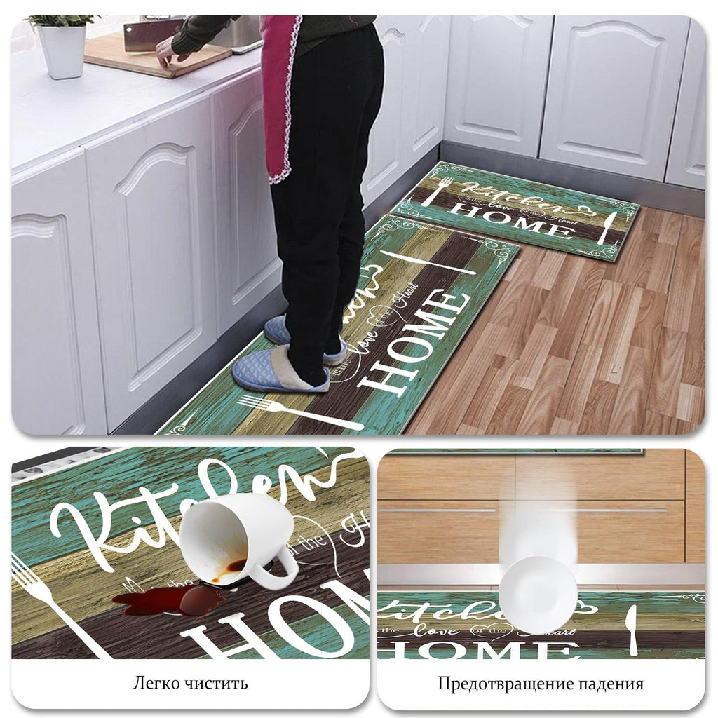 Boho Kitchen Rug Set 2 Pieces, Washable Non-Slip Soft Floor Mats for Kitchen, Laundry & Hallway, Teal (20''x32''+20''x60'')