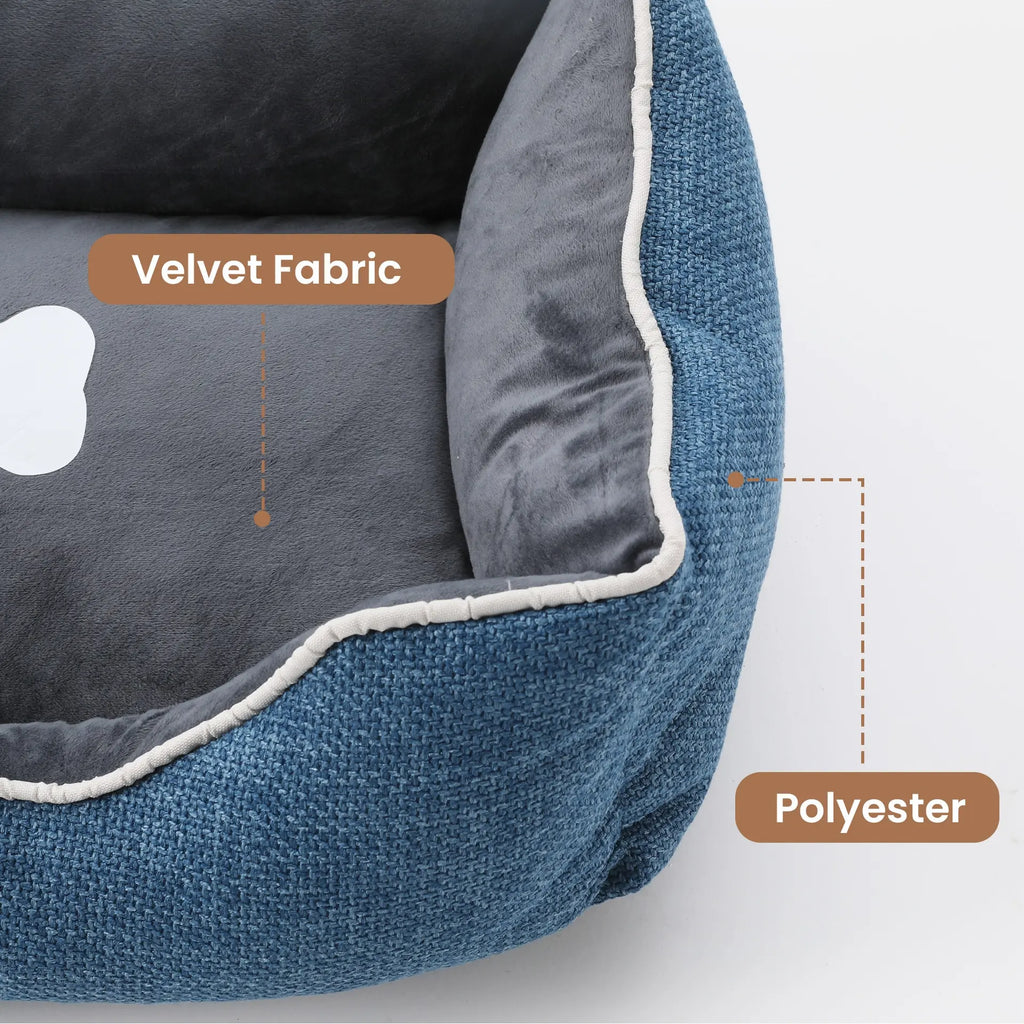 Plush Linen Sofa-Style Dog & Cat Bed, Anti-Slip Waterproof Bottom, Raised Sides with Low Entry, Removable Washable Cover, Indoor & Outdoor, Blue
