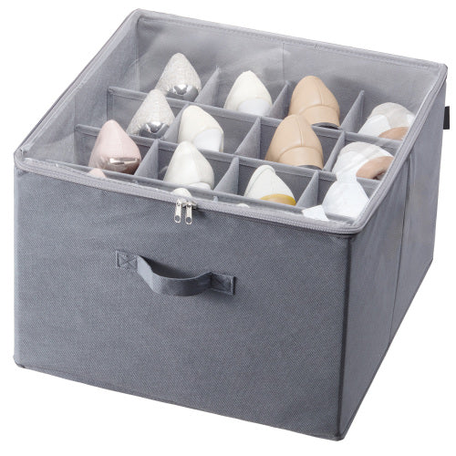 Under Bed Shoe Storage Organizer, 16 Compartments with Adjustable Dividers, Clear Window & Reinforced Handles, Breathable.