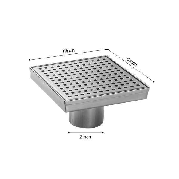6 Inch Square Grid Shower Floor Drain, Rust‑Resistant Easy‑Removal Drain Cover for Bathroom Kitchen Balcony