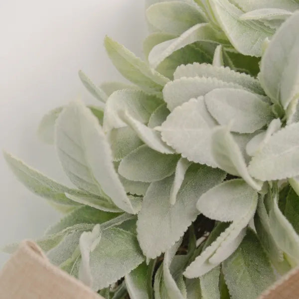 17.7 Inch Artificial Lamb's Ear Wreath with Burlap Bow, Faux Greenery Wreath for Front Door, All Season Farmhouse Wall Porch Home Decor