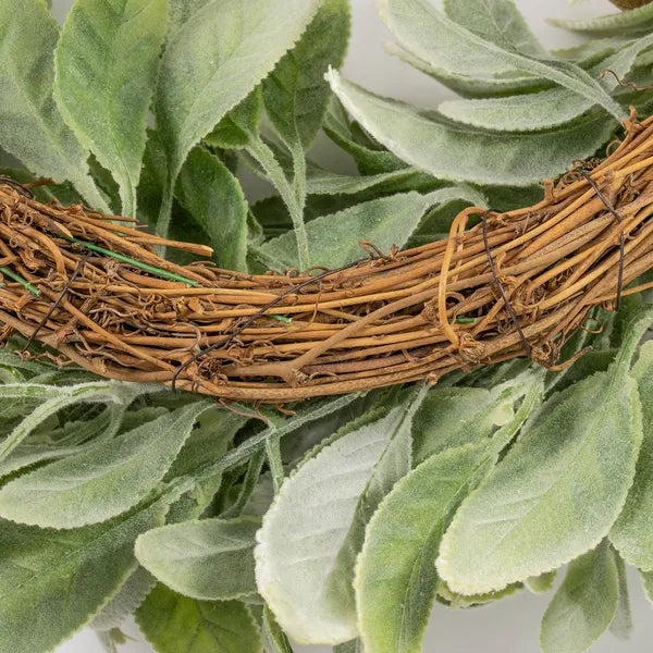 17.7 Inch Artificial Lamb's Ear Wreath with Burlap Bow, Faux Greenery Wreath for Front Door, All Season Farmhouse Wall Porch Home Decor