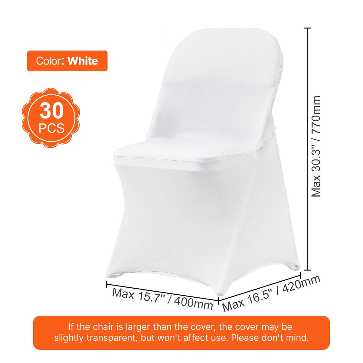 White Stretch Spandex Chair Covers, 30 PCS, Universal Washable Slipcovers, Removable Seat Protector for Wedding Party Dining Banquet Event