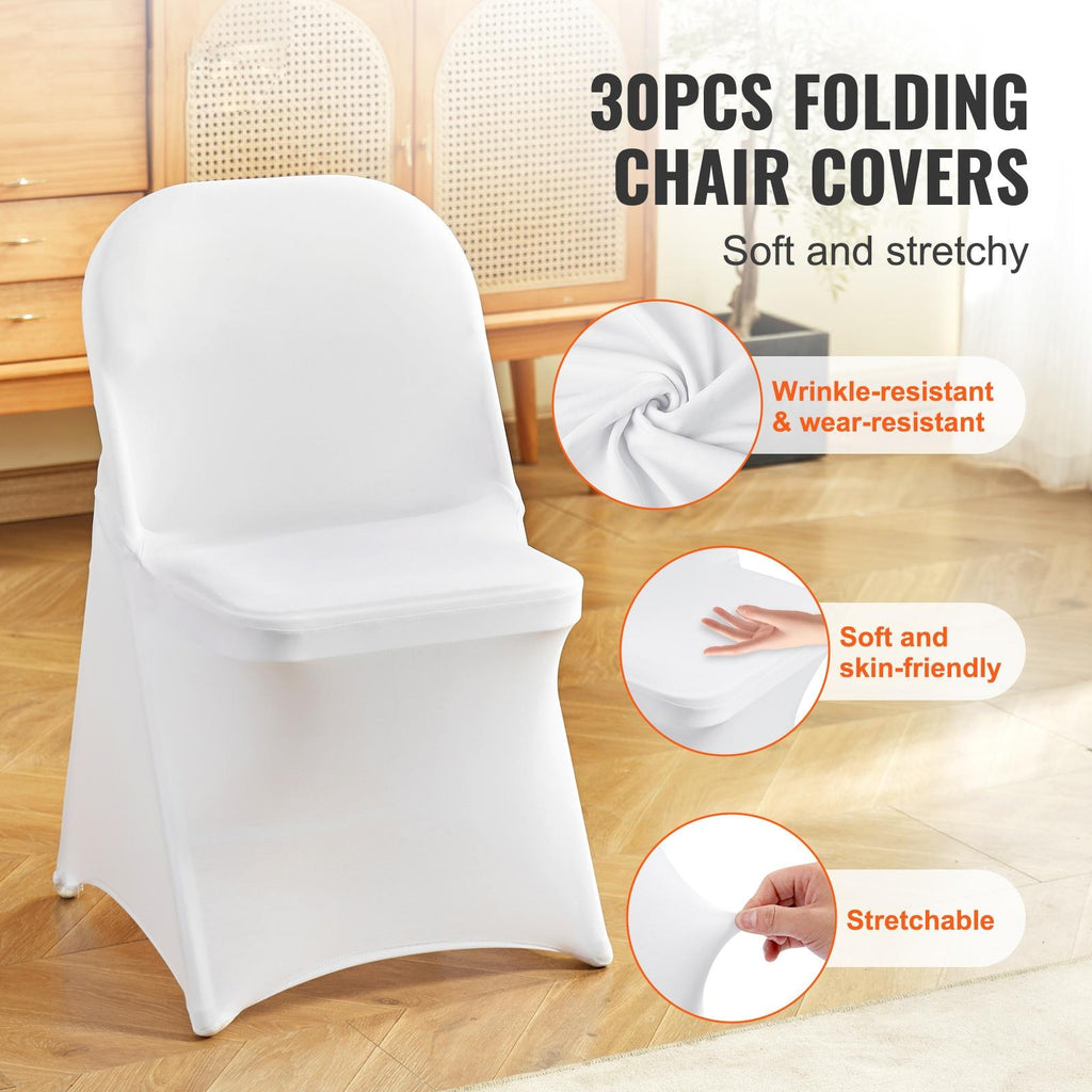 White Stretch Spandex Chair Covers, 30 PCS, Universal Washable Slipcovers, Removable Seat Protector for Wedding Party Dining Banquet Event
