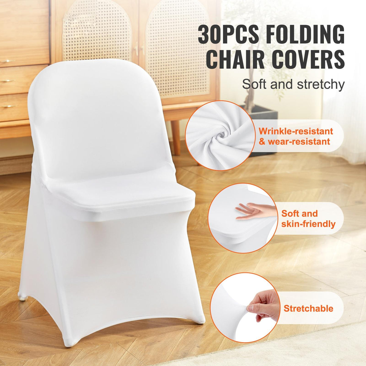 White Stretch Spandex Chair Covers, 30 PCS, Universal Washable Slipcovers, Removable Seat Protector for Wedding Party Dining Banquet Event