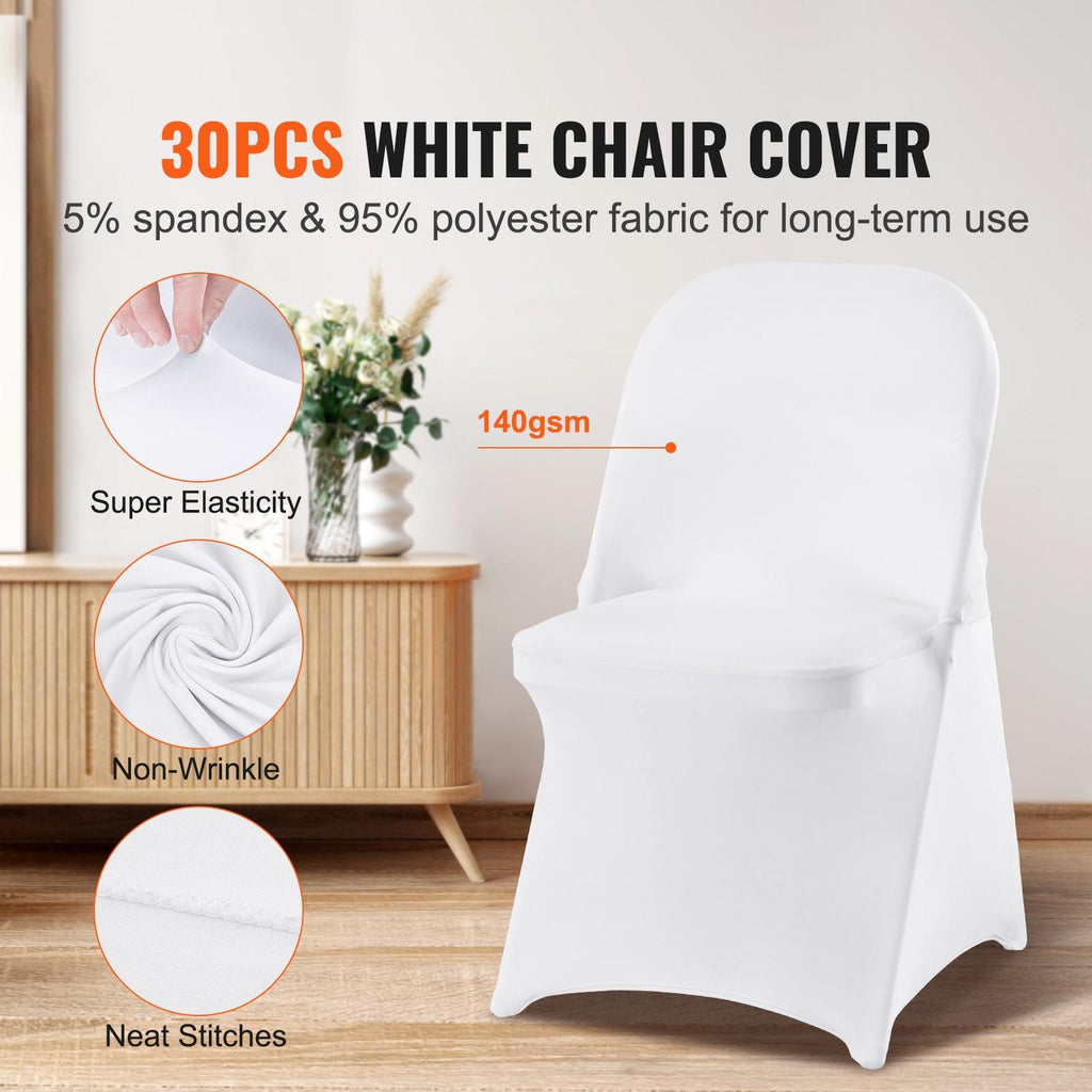 White Stretch Spandex Chair Covers, 30 PCS, Universal Washable Slipcovers, Removable Seat Protector for Wedding Party Dining Banquet Event
