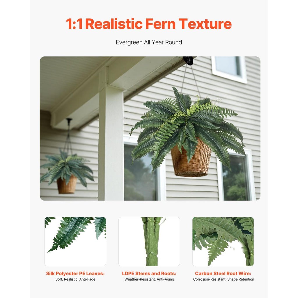 2 Pcs Artificial Boston Ferns Plastic Fern 30 Branches Indoor Outdoor Decor