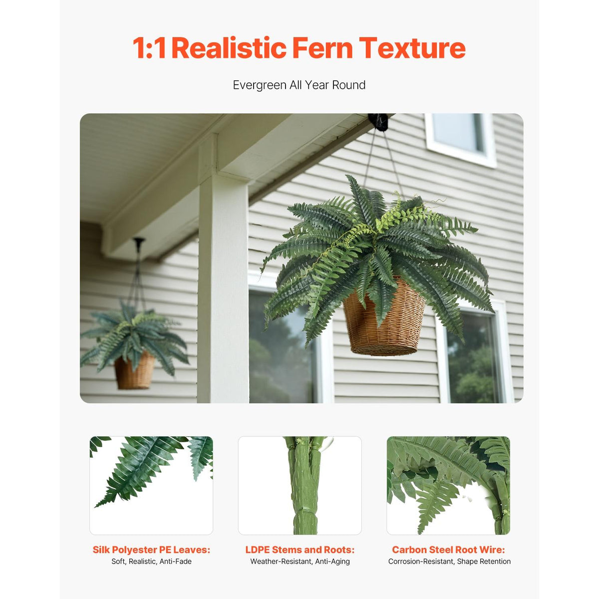 2 Pcs Artificial Boston Ferns Plastic Fern 30 Branches Indoor Outdoor Decor