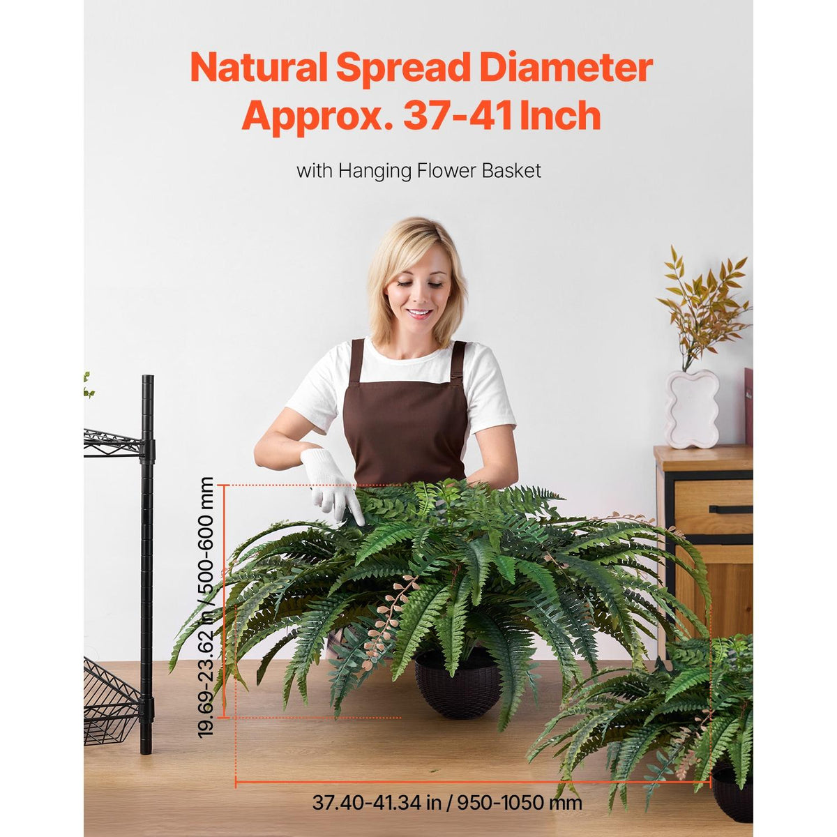 Artificial Boston Ferns, 37-41" Spread, Hanging Fake Plant with 80 Branches & Flowerpot, Sunlight Resistant Faux Fern for Wall Home Office Outdoor