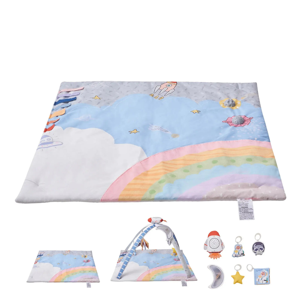 Tummy Time Activity Mat, Space Themed Baby Play Gym with 6 Hanging Sensory Toys, 35 x 35 Inch, for Newborn Infants 0-18 Months