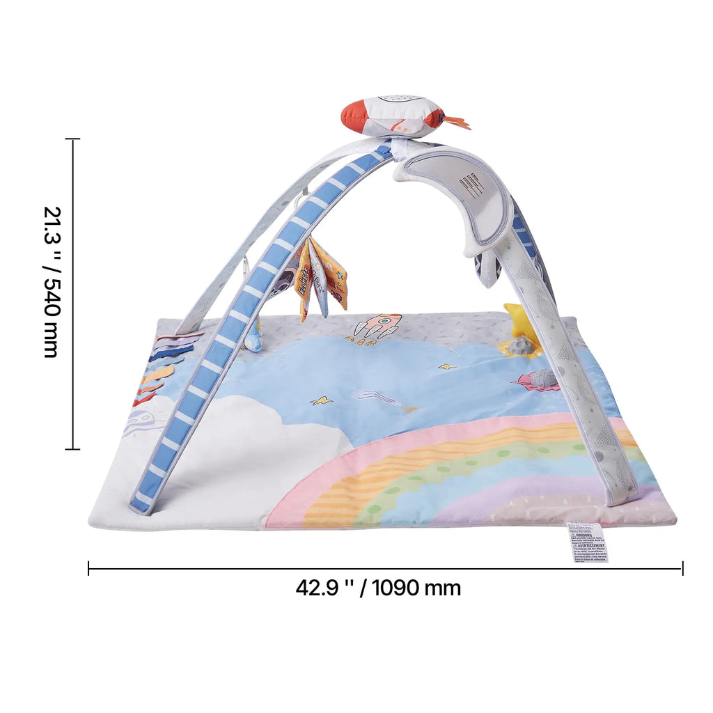 Tummy Time Activity Mat, Space Themed Baby Play Gym with 6 Hanging Sensory Toys, 35 x 35 Inch, for Newborn Infants 0-18 Months
