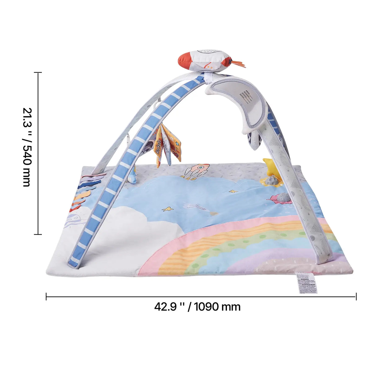 Tummy Time Activity Mat, Space Themed Baby Play Gym with 6 Hanging Sensory Toys, 35 x 35 Inch, for Newborn Infants 0-18 Months