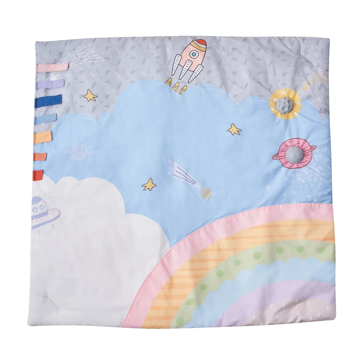 Tummy Time Activity Mat, Space Themed Baby Play Gym with 6 Hanging Sensory Toys, 35 x 35 Inch, for Newborn Infants 0-18 Months