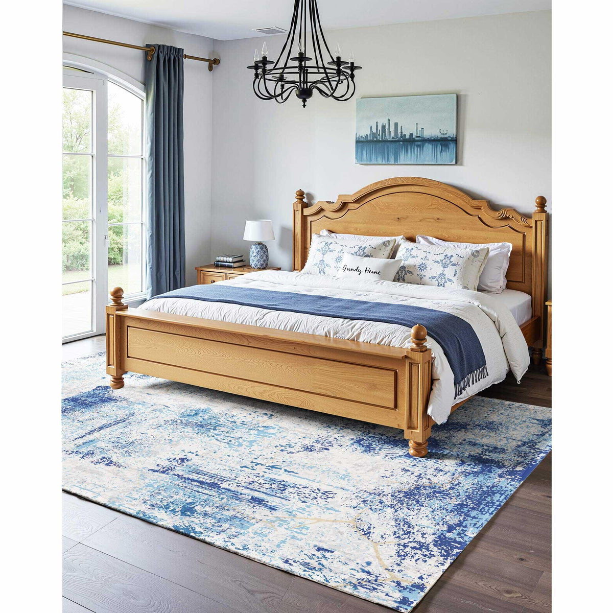 Large Area Rug 5 x 7 ft Anti-Skid and Tear-Resistant Floor Mat Modern Blue