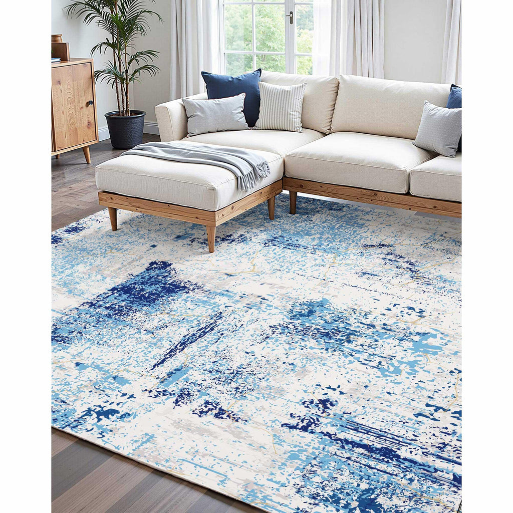 Large Area Rug 5 x 7 ft Anti-Skid and Tear-Resistant Floor Mat Modern Blue