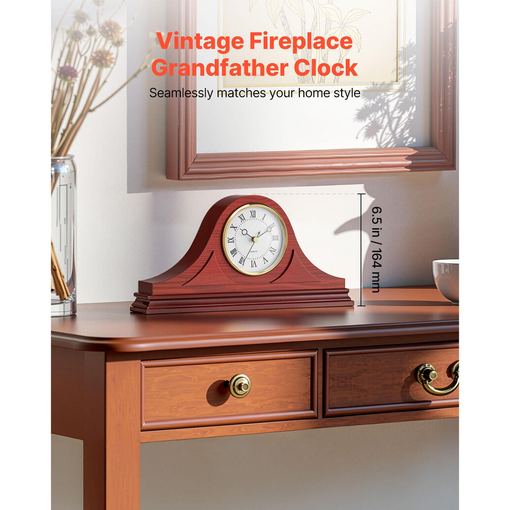 Grandfather Clock Silent Vintage Mantel Clock 6.4 in with Quartz Movement