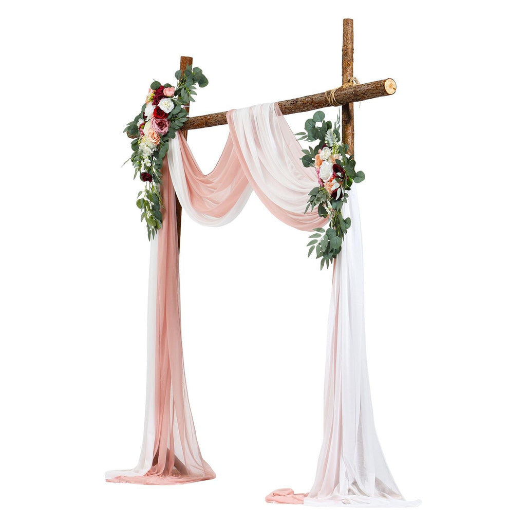 Artificial Wedding Arch Flowers Kit, 4 Pack with 21Ft Draping Fabric, Blush Pink & Ivory, Ceremony Reception Backdrop Decoration