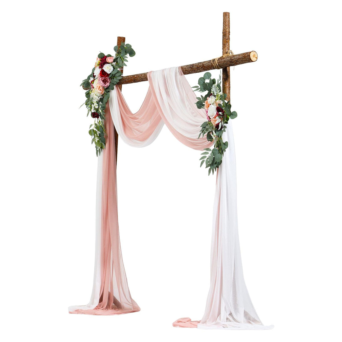 Artificial Wedding Arch Flowers Kit, 4 Pack with 21Ft Draping Fabric, Blush Pink & Ivory, Ceremony Reception Backdrop Decoration