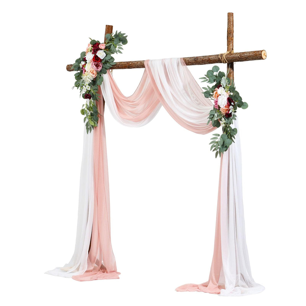 Artificial Wedding Arch Flowers Kit, 4 Pack with 21Ft Draping Fabric, Blush Pink & Ivory, Ceremony Reception Backdrop Decoration