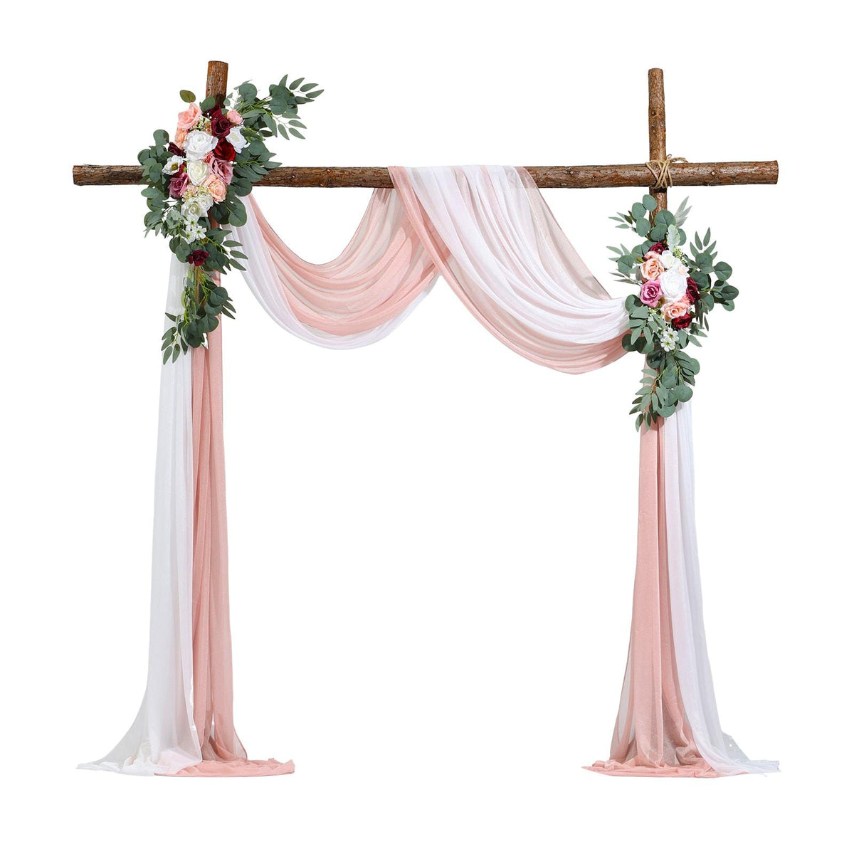 Artificial Wedding Arch Flowers Kit, 4 Pack with 21Ft Draping Fabric, Blush Pink & Ivory, Ceremony Reception Backdrop Decoration