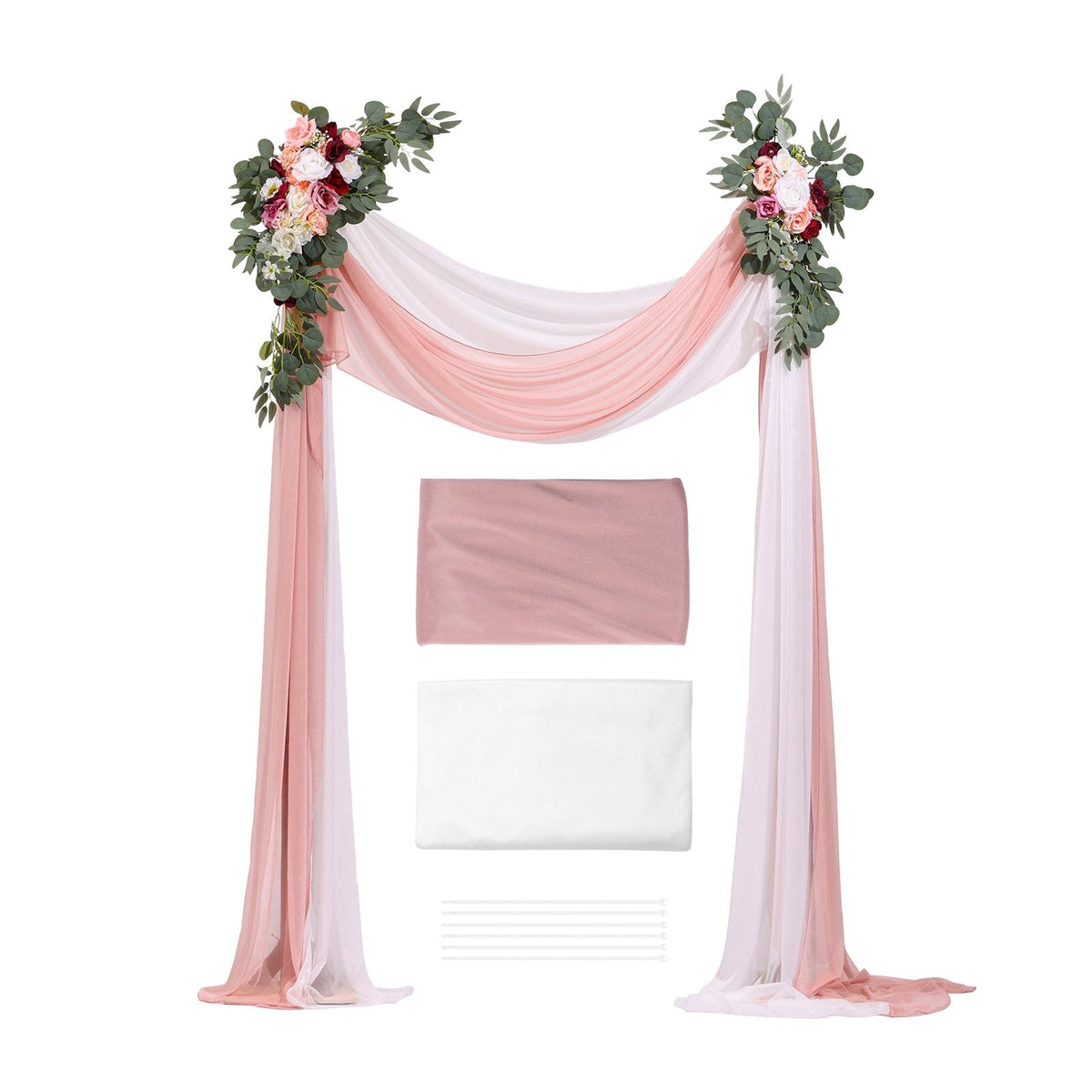 Artificial Wedding Arch Flowers Kit, 4 Pack with 21Ft Draping Fabric, Blush Pink & Ivory, Ceremony Reception Backdrop Decoration