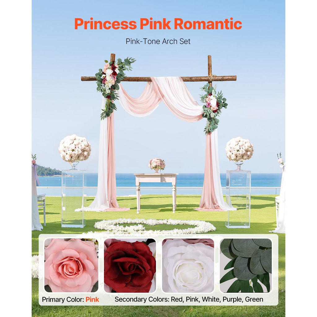 Artificial Wedding Arch Flowers Kit, 4 Pack with 21Ft Draping Fabric, Blush Pink & Ivory, Ceremony Reception Backdrop Decoration