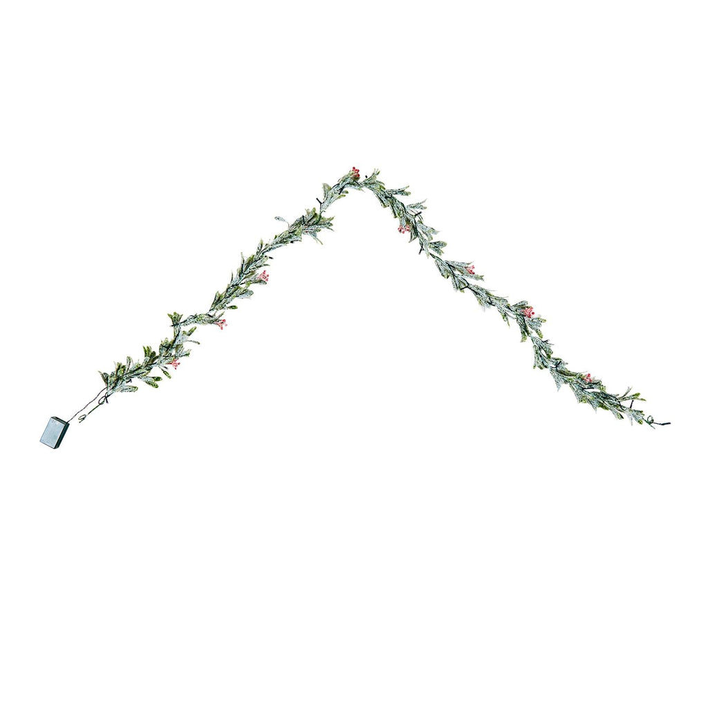 6.6Ft Christmas Garland with Vines Berries Olive Leaves and Light String