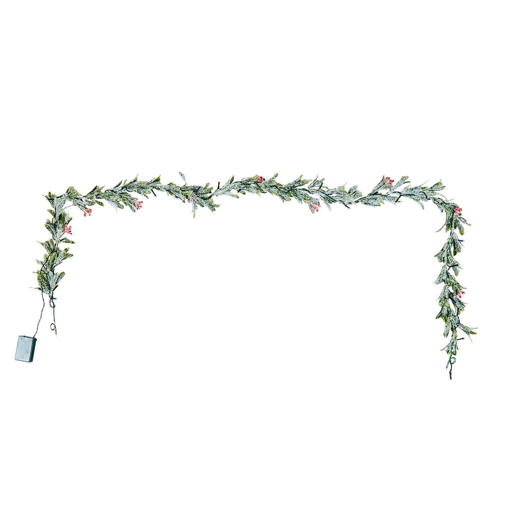 6.6Ft Christmas Garland with Vines Berries Olive Leaves and Light String