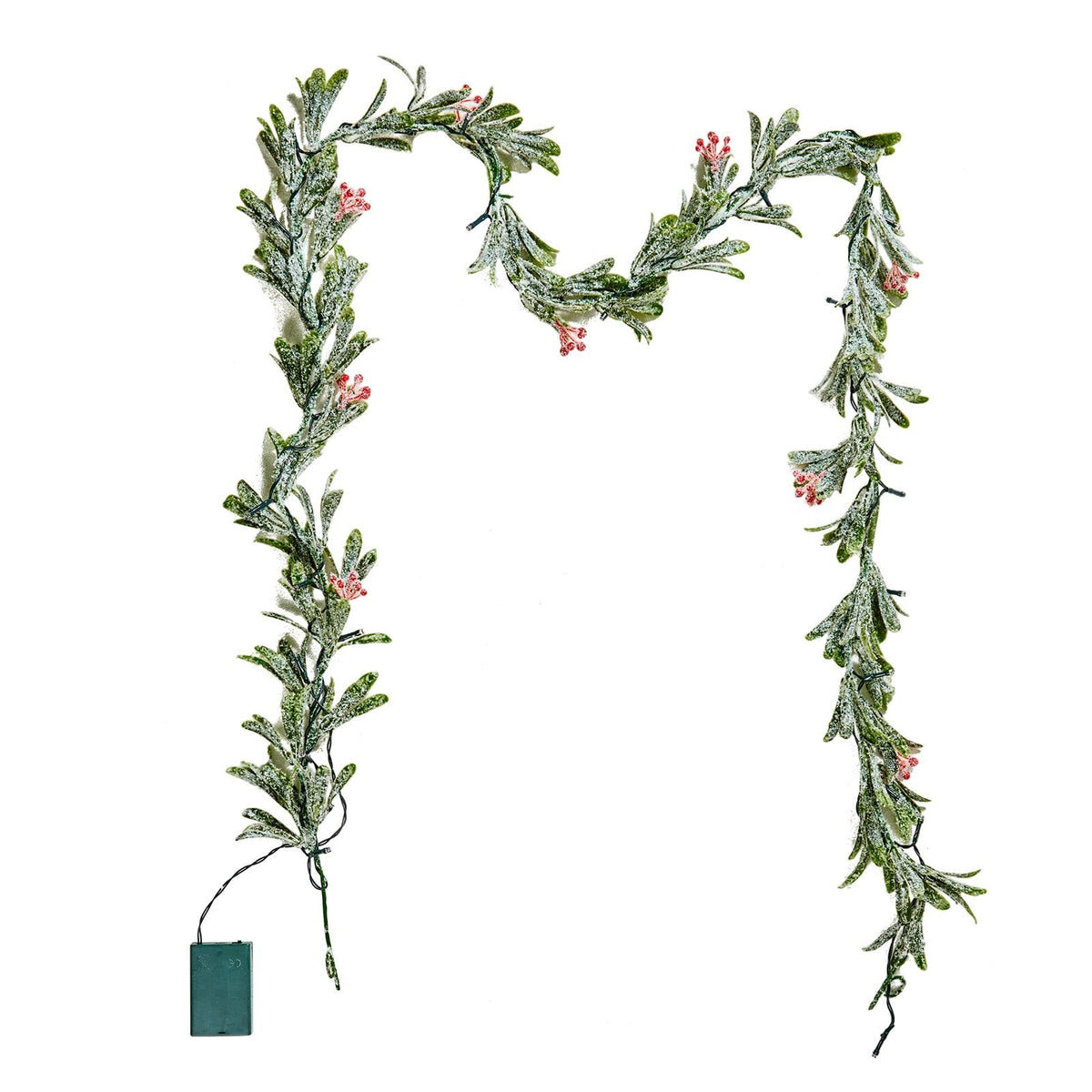 6.6Ft Christmas Garland with Vines Berries Olive Leaves and Light String