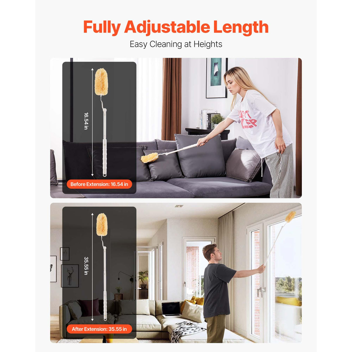 Heavy Duty Duster, 3ft Extendable Handle, 10 Refills, Reusable Non-Woven Fabric 360° Cleaning Kit for Furniture, Blinds, Ceiling Fans, Walls, Corners