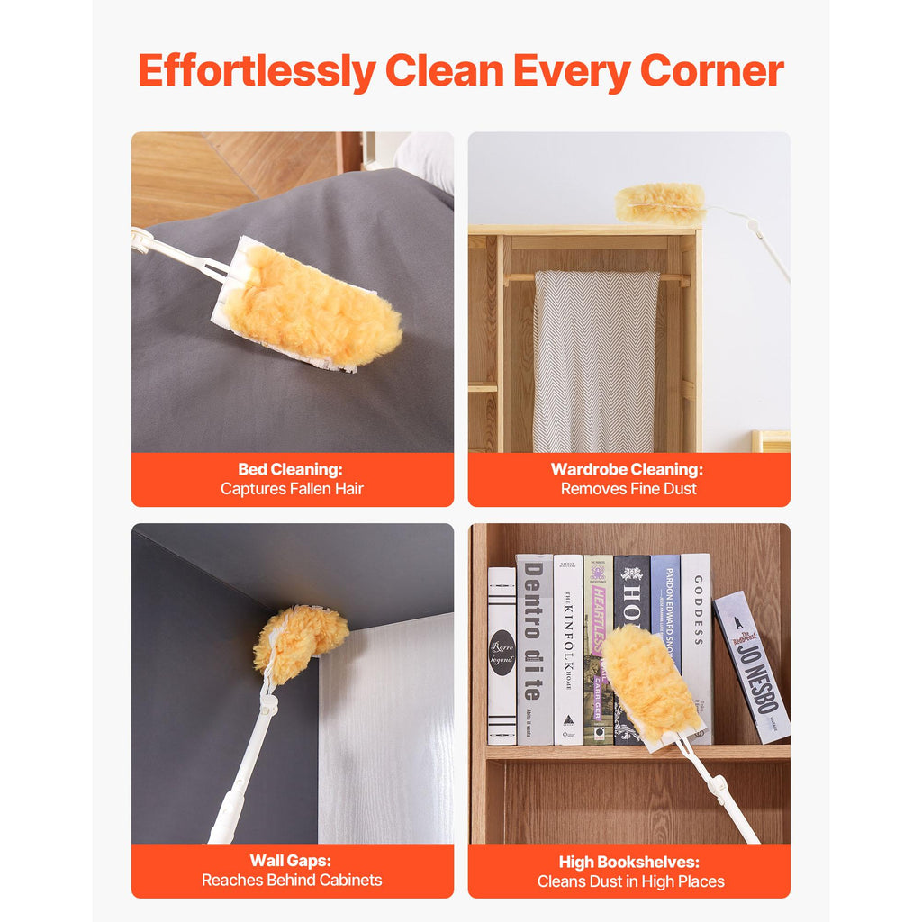 Heavy Duty Duster, 3ft Extendable Handle, 10 Refills, Reusable Non-Woven Fabric 360° Cleaning Kit for Furniture, Blinds, Ceiling Fans, Walls, Corners