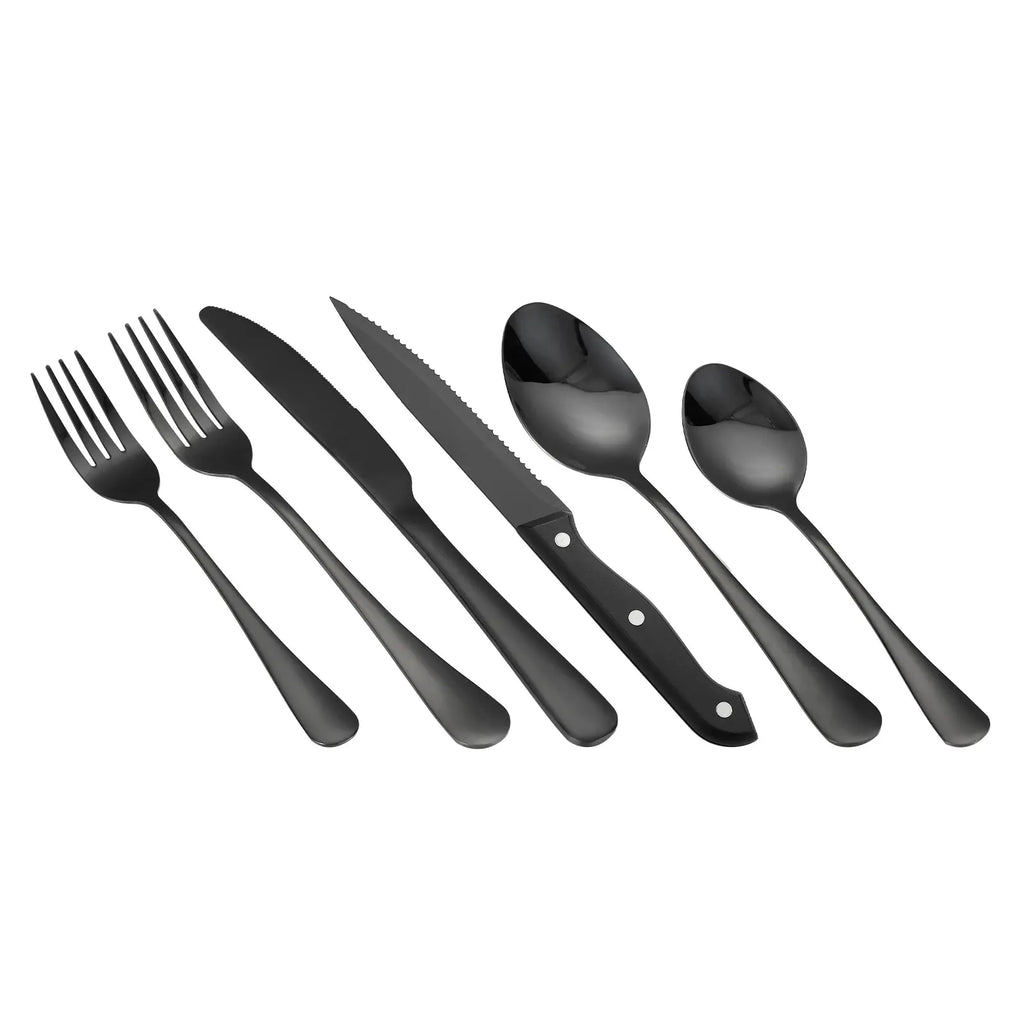 48-Piece Matte Black Silverware Set, Stainless Steel with Serrated Steak Knives, Service for 8, Kitchen Dining