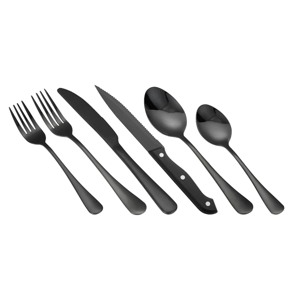48-Piece Matte Black Silverware Set, Stainless Steel with Serrated Steak Knives, Service for 8, Kitchen Dining