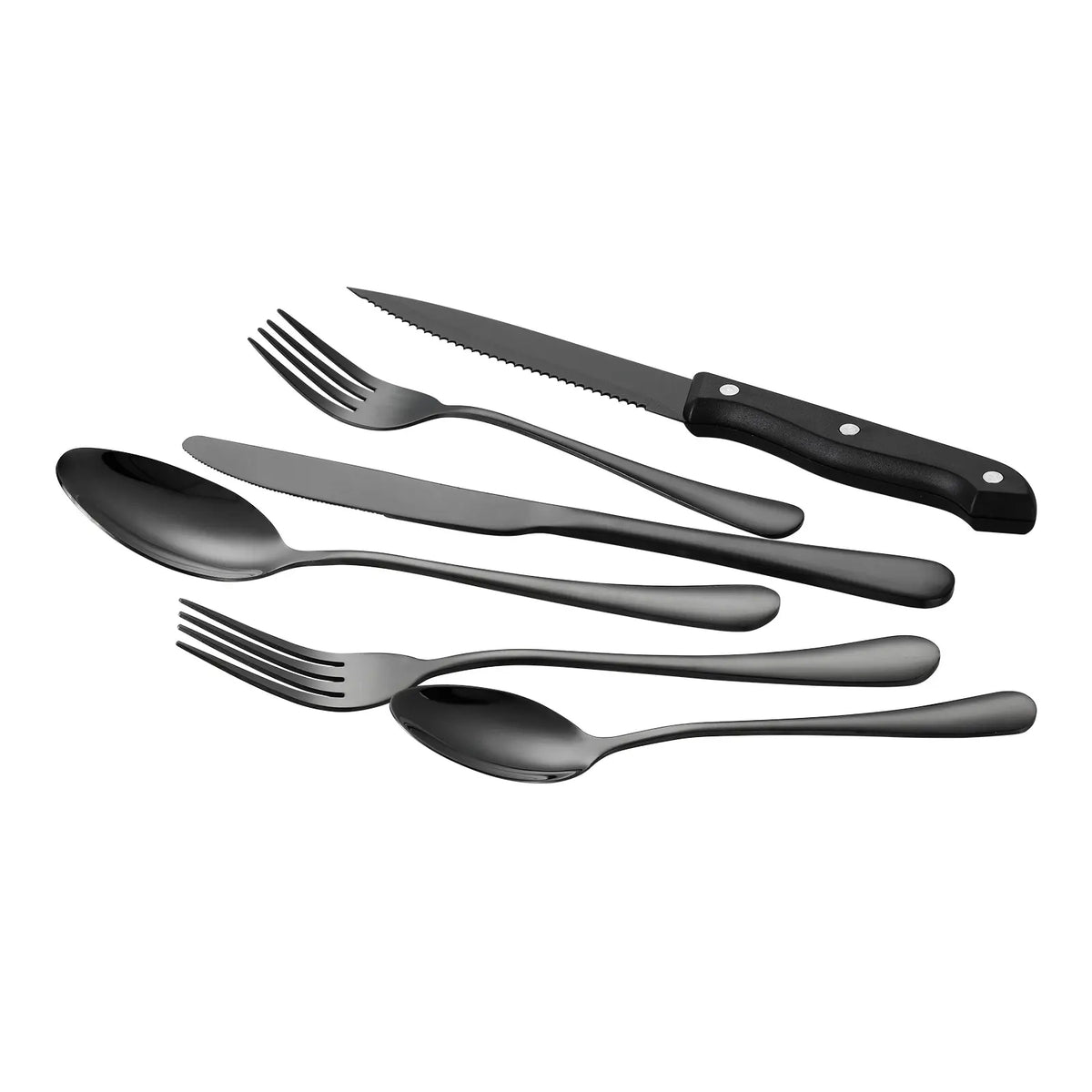 48-Piece Matte Black Silverware Set, Stainless Steel with Serrated Steak Knives, Service for 8, Kitchen Dining