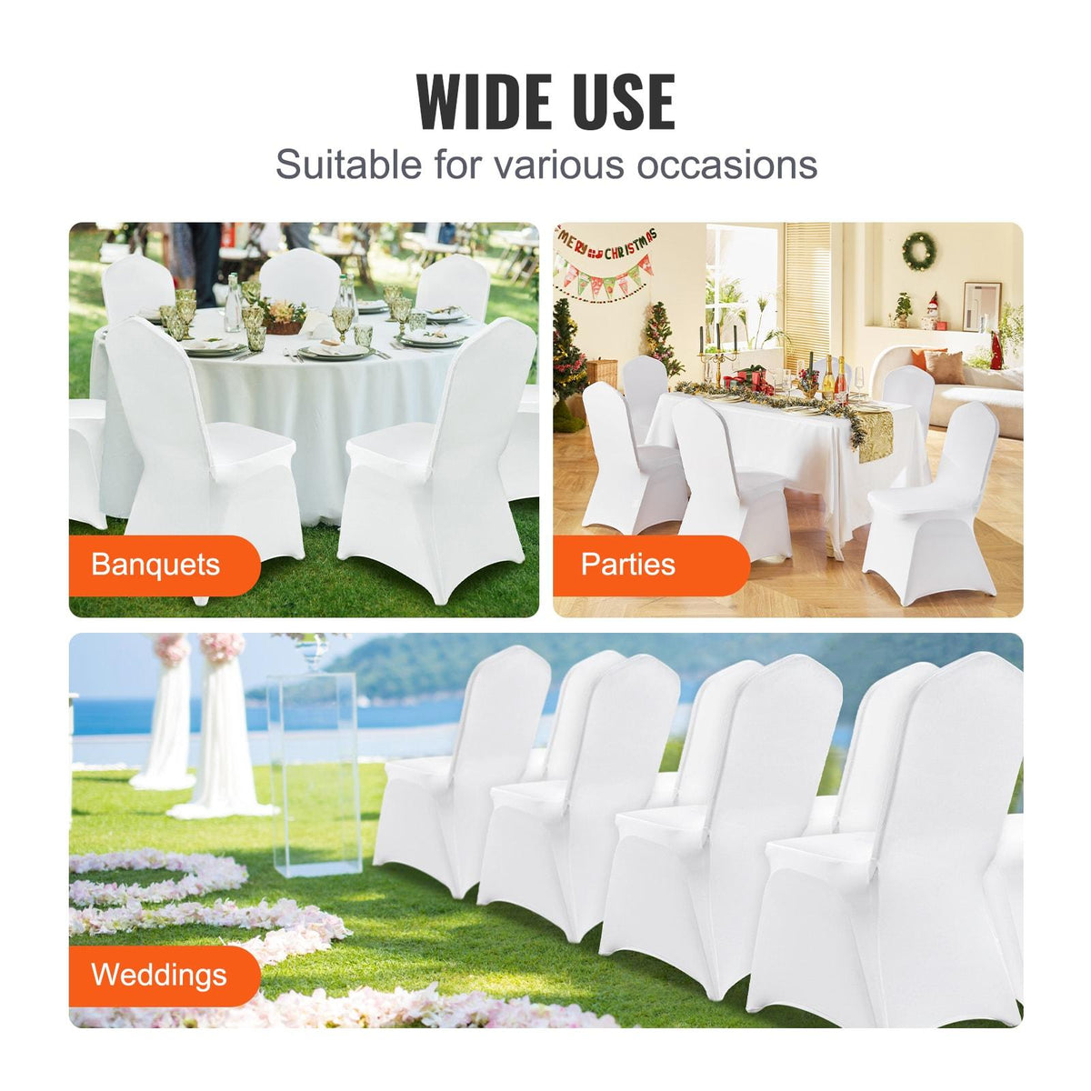 30 PCS White Stretch Spandex Folding Chair Covers, Universal Fitted Washable Slipcovers for Wedding, Party, Banquet, Holiday, Celebration, Dining