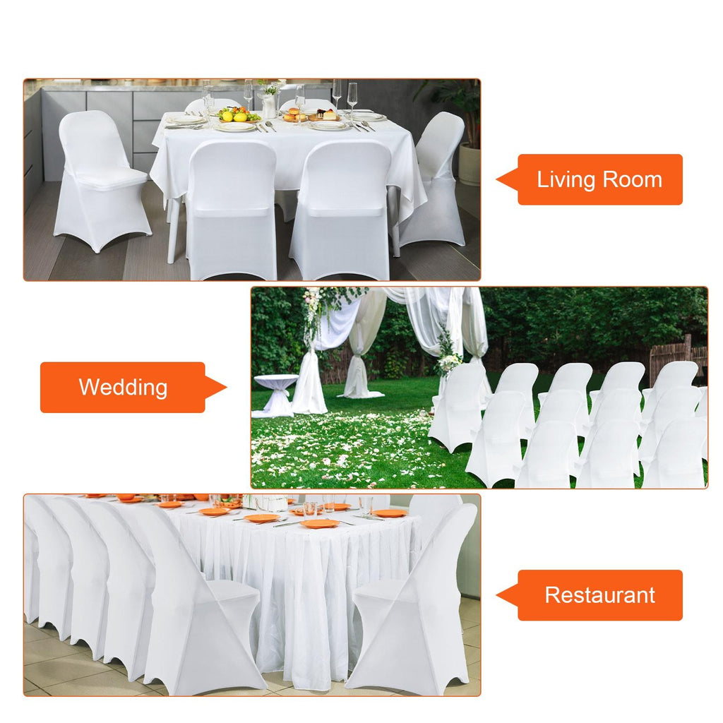 White Stretch Spandex Chair Covers, 12 PCS, Universal Washable Slipcovers, Removable Seat Protector for Wedding Party Dining Banquet Event
