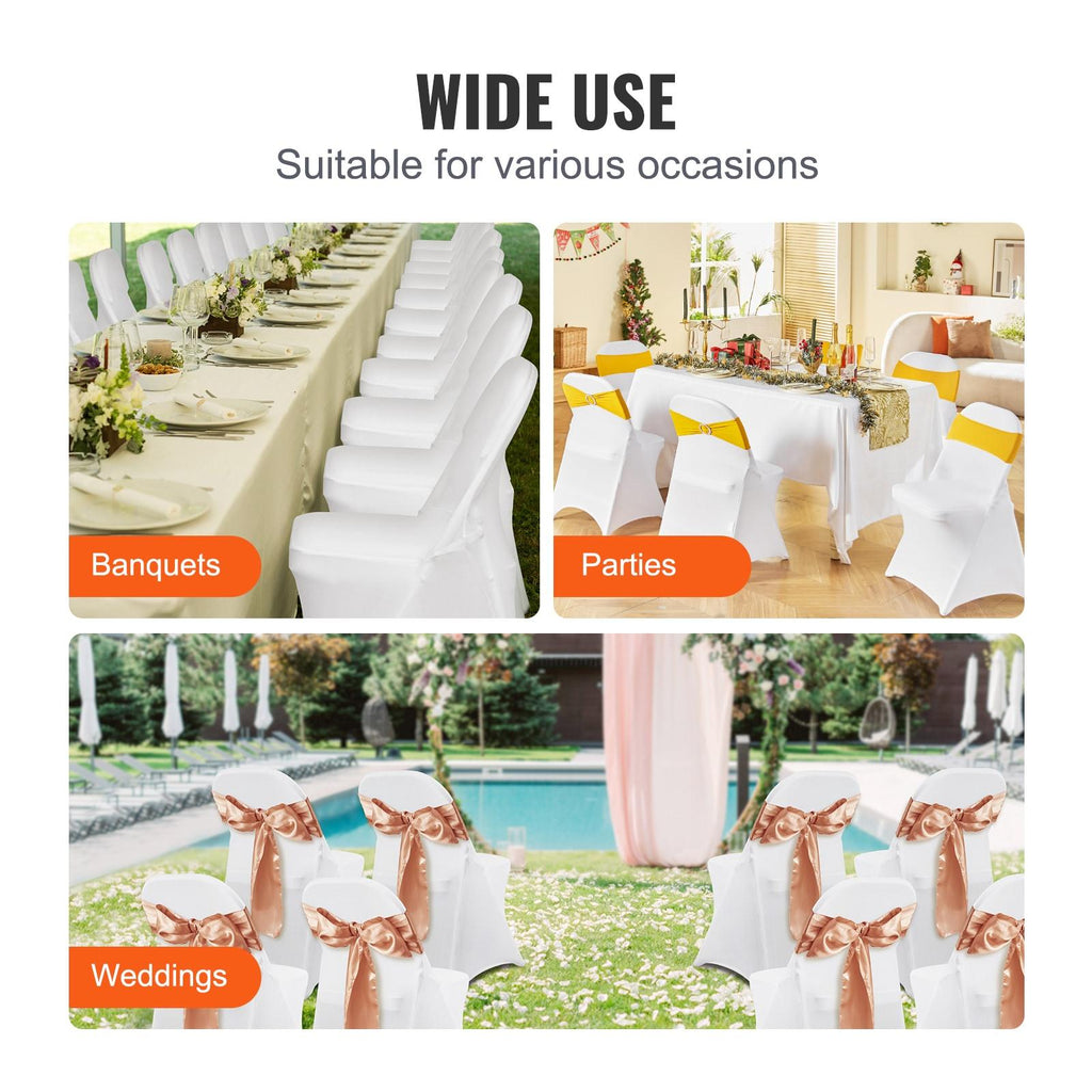 White Stretch Spandex Chair Covers, 12 PCS, Universal Washable Slipcovers, Removable Seat Protector for Wedding Party Dining Banquet Event